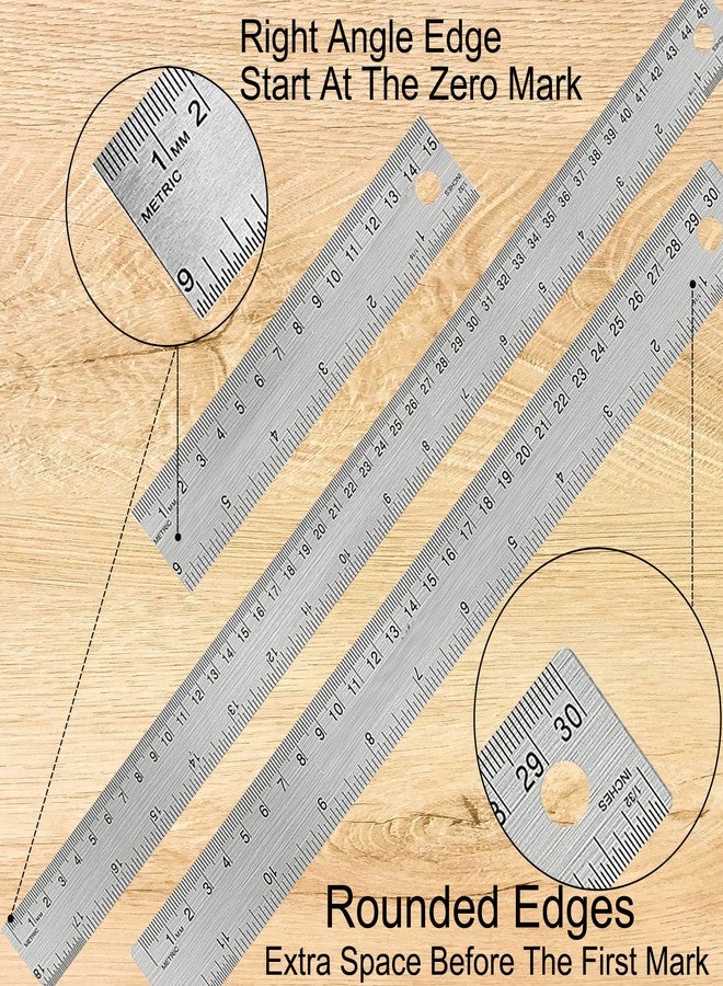 Boompark Metal Ruler 18 Inch: [1 Pieces 18 Inch] Non-Slip Cork Backing Rulers with Inch and Centimeters Prevent Ink Leakage:for School Office Drawing Engineering - Image 4