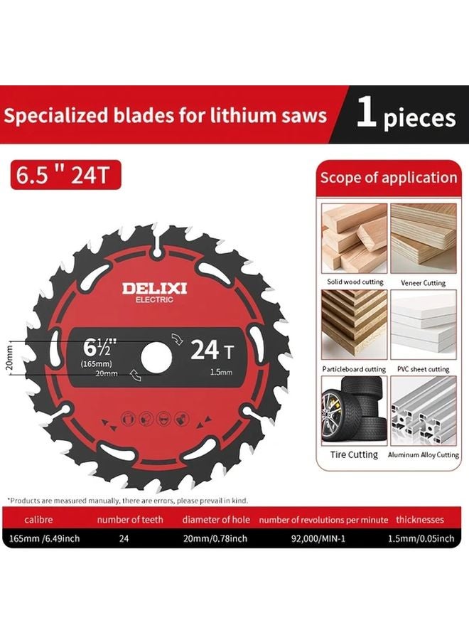 165x20mm 24T Alloy Circular Saw Blade for Wood Plywood Rubber Cutting - Image 1