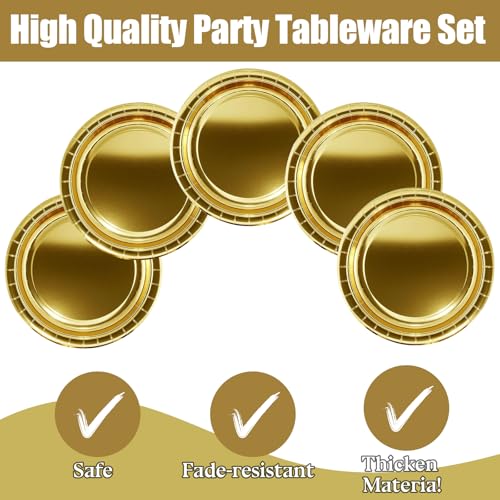HiEnjoin 50PCS Gold Paper Dessert Plates, 7 Inch Disposable Gold Camping Cake Plates Birthday Party Supplies Graduation Party Plates for Holiday, Picnic, Birthday, Wedding - Image 3