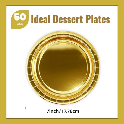 HiEnjoin 50PCS Gold Paper Dessert Plates, 7 Inch Disposable Gold Camping Cake Plates Birthday Party Supplies Graduation Party Plates for Holiday, Picnic, Birthday, Wedding - Image 2