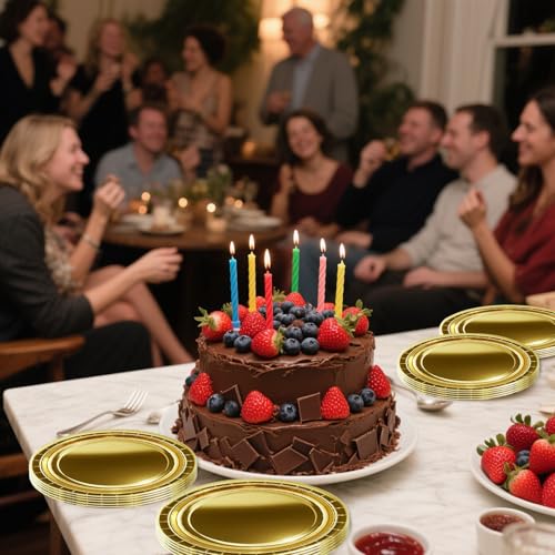 HiEnjoin 50PCS Gold Paper Dessert Plates, 7 Inch Disposable Gold Camping Cake Plates Birthday Party Supplies Graduation Party Plates for Holiday, Picnic, Birthday, Wedding - Image 4