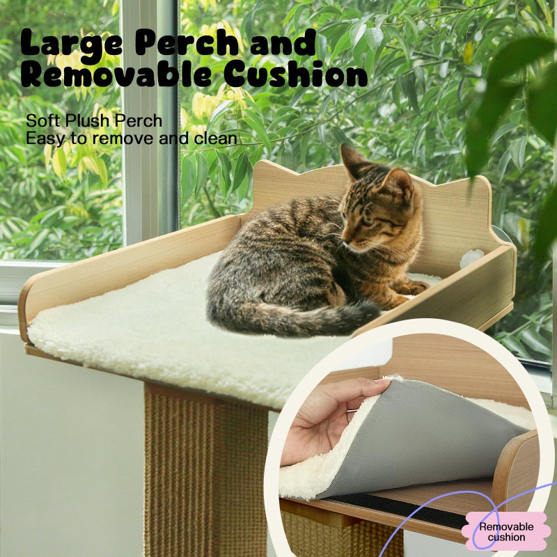 GreenPetopia Cat Window Perch with Thick Sisal Scratching Post, Cat Hammock for Window, 53.5" Adjustable Tall Cats Scratching Post with 2 Upgrade Suction Cups, Cats Window Bed with Fluffy Cushion, Jute - Image 5