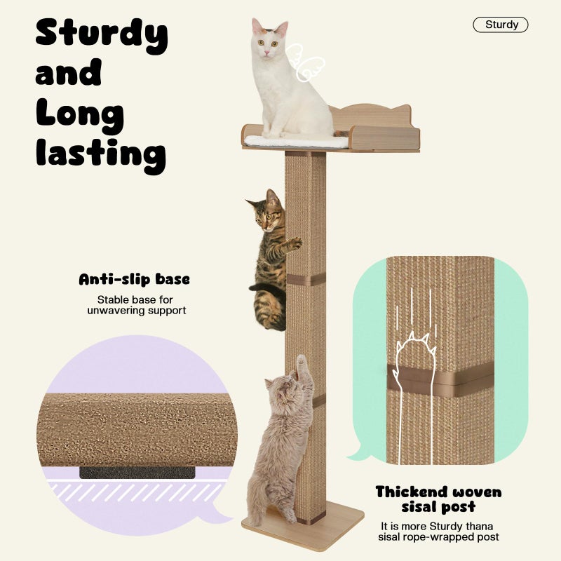 GreenPetopia Cat Window Perch with Thick Sisal Scratching Post, Cat Hammock for Window, 53.5" Adjustable Tall Cats Scratching Post with 2 Upgrade Suction Cups, Cats Window Bed with Fluffy Cushion, Jute - Image 4