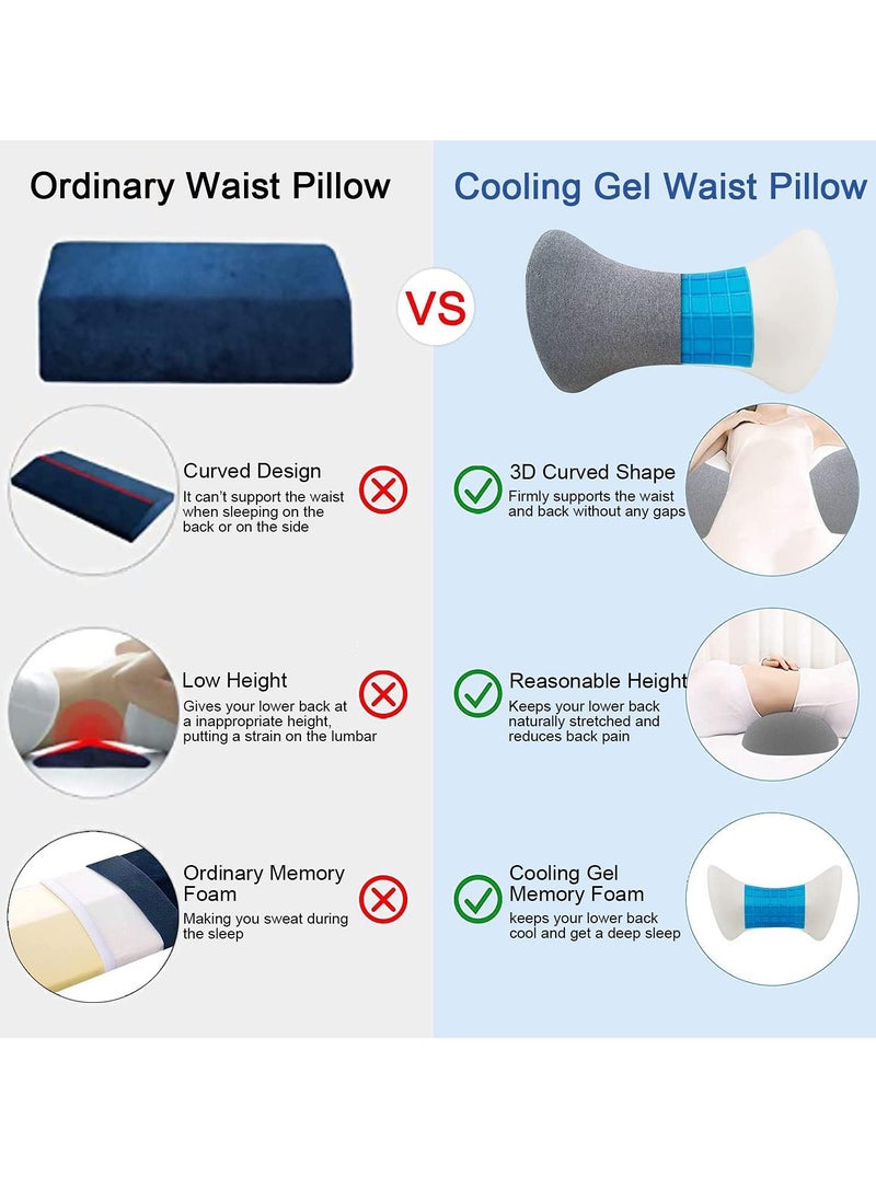Relex - Lower Back Pillow, Gel Lower Back Support Cushion with Washable Cover, Waist Cushion for Side, Back and Stomach Sleepers (Dark Gray) - Image 1