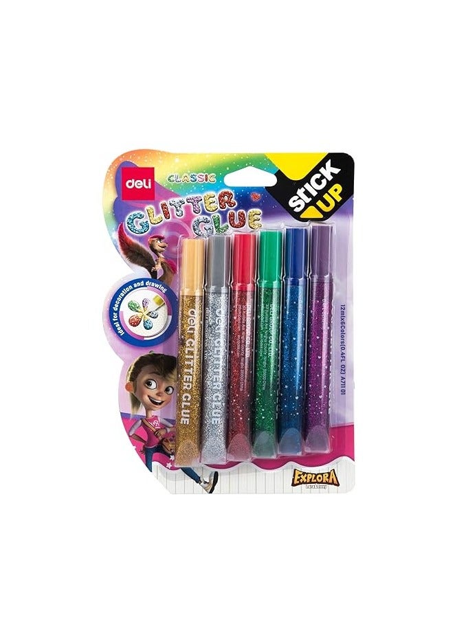 Deli Stick Up Classic Glitter Glue 12ml Multicolor (Set of 6 Color) - Image 1