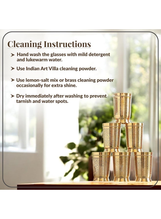 INDIAN ART VILLA Pure Brass Glass Tumbler with Embossed Design, for Drinking Serving Water, Yoga & Ayurveda, Volume-270 ML, Set of 6 - Image 4
