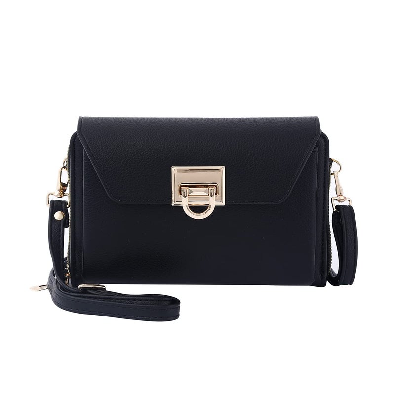 EVVE Small Crossbody Shoulder Bag For Women, Cell Phone Wallet Purse with Multiple Card Slots | Black - Image 1