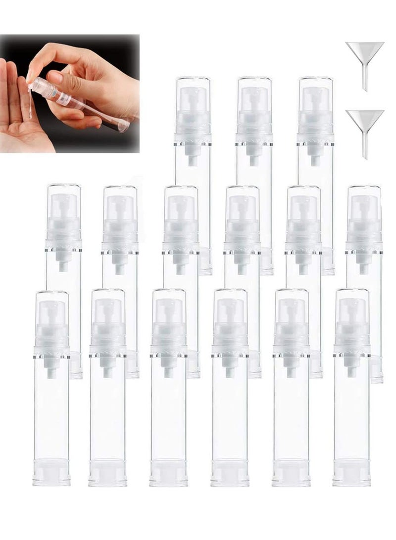 Sweet seven Clear Airless Lotion Pump Bottles - Set of 15 15ml Travel-Friendly Cosmetic Containers for Foundations Serums Lotions and More Leak-Proof and Refillable Design(Includes two funnels) - Image 1