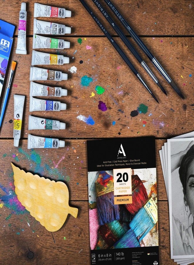 مجموعة أدوات الرسم ArtRight المكونة من 36 قطعة للمبتدئين والأطفال مع 3 فرش رسم، و20 ورقة متعددة الاستخدامات، ولوحة ألوان واحدة، ومجموعة ألوان أكريليك للفنانين مكونة من 12 لونًا (6 مل لكل لون). - Image 2
