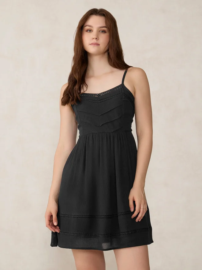 Outzidr  Outzidr Black Lace Detail Mini Dress for Women | Best Price UAE