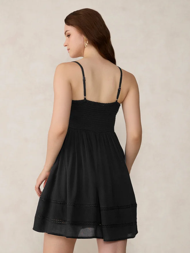 Outzidr  Outzidr Black Lace Detail Mini Dress for Women | Best Price UAE
