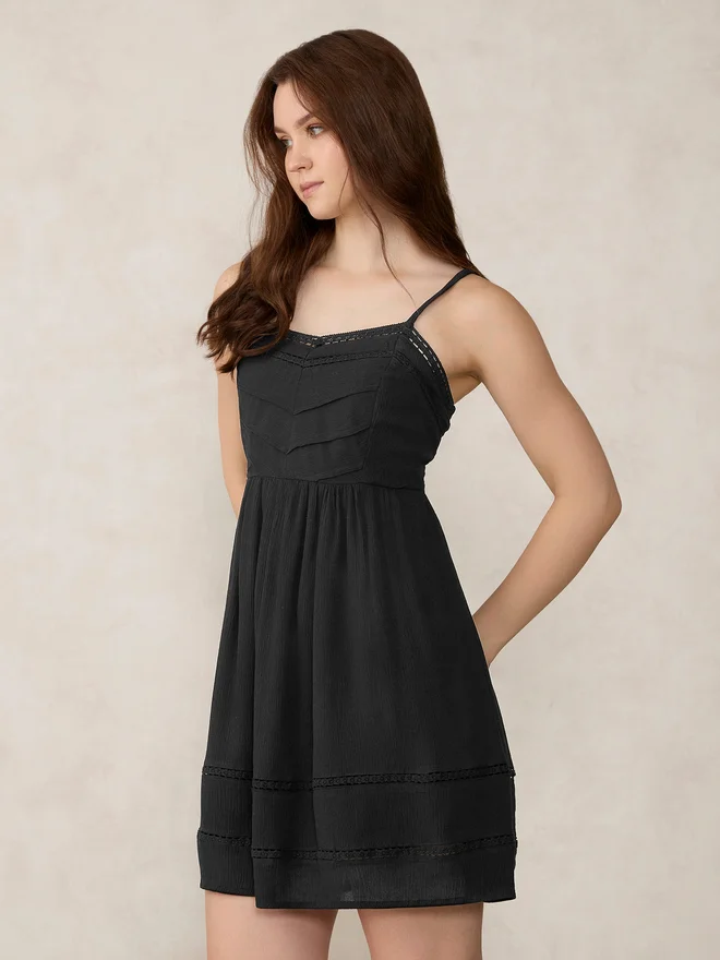 Outzidr  Outzidr Black Lace Detail Mini Dress for Women | Best Price UAE