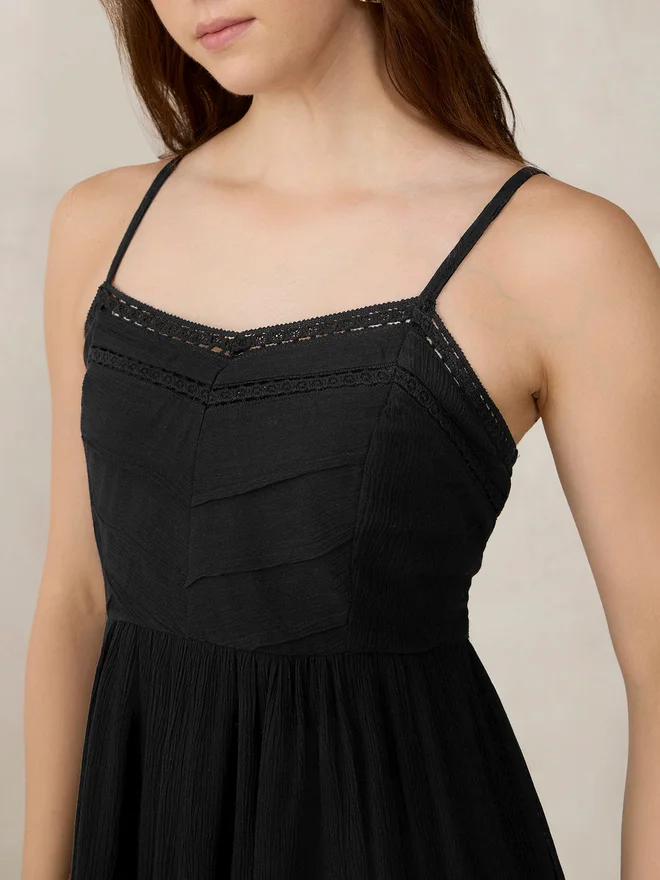Outzidr  Outzidr Black Lace Detail Mini Dress for Women | Best Price UAE