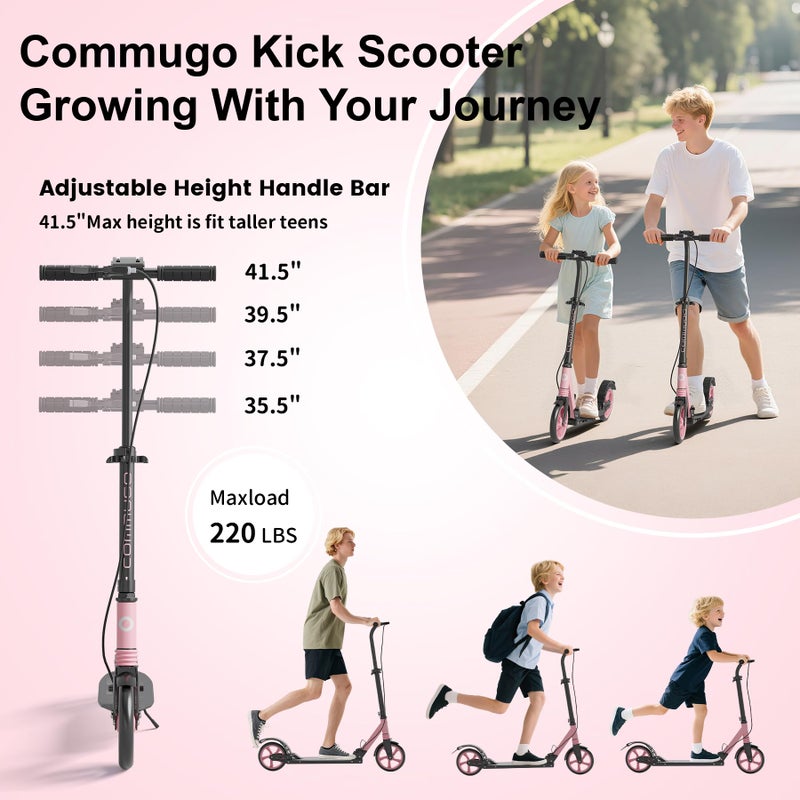 Commugo Kick Scooter with Dual Brakes for Kids Age 8+, Teens, Adults, Dual Suspension Foldable Lightweight Scooter with 8 Inch Big Wheels, Max Load 240 LBS Wide Deck - Image 3