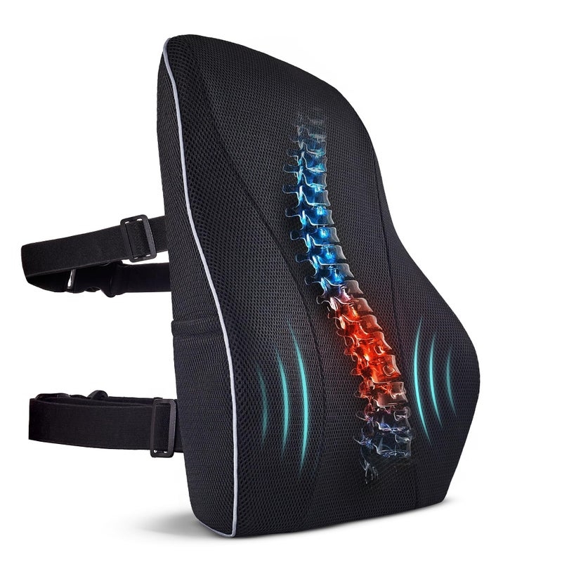 TULARIS Extra Dense Lumbar Support Pillow with Double Adjustable Straps Ergonomic Memory Foam Cushion for Office Chair Car Couch Firm Back Support for Lower Back Spine Pain Relief - Image 2