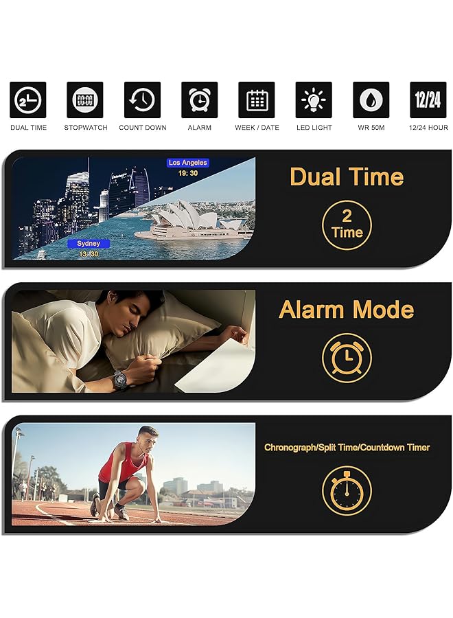 KASTWAVE Mens Digital Sports Watch Military Watches For Men Large Led Screen 12 24H Chronograph Tactical Watch Waterproof Backlight Alarm Date Wristwatch Multifunction Army Countdown Stopwatch For Men - Image 3