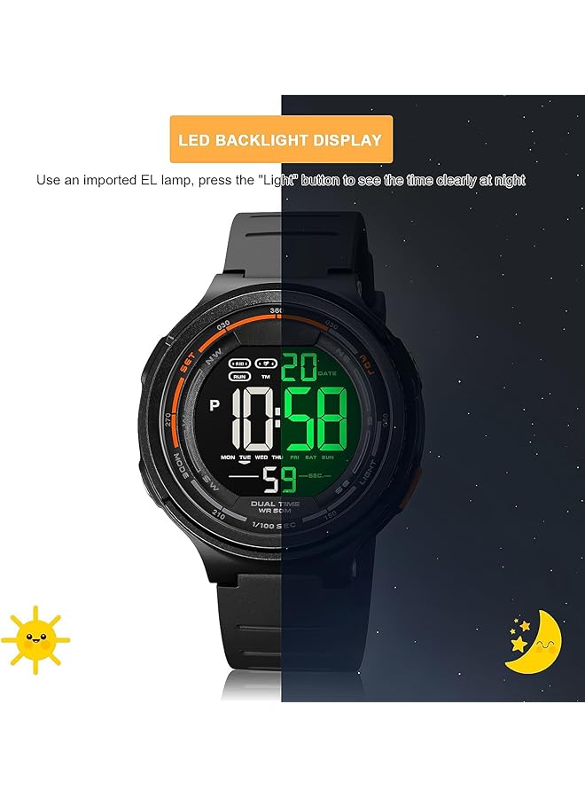 KASTWAVE Mens Digital Sports Watch Military Watches For Men Large Led Screen 12 24H Chronograph Tactical Watch Waterproof Backlight Alarm Date Wristwatch Multifunction Army Countdown Stopwatch For Men - Image 4