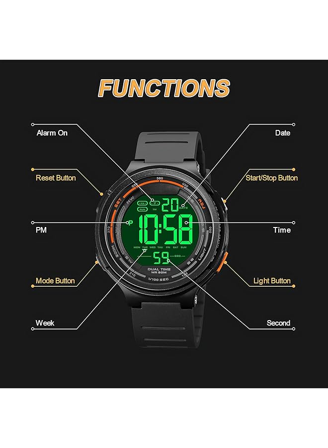KASTWAVE Mens Digital Sports Watch Military Watches For Men Large Led Screen 12 24H Chronograph Tactical Watch Waterproof Backlight Alarm Date Wristwatch Multifunction Army Countdown Stopwatch For Men - Image 2