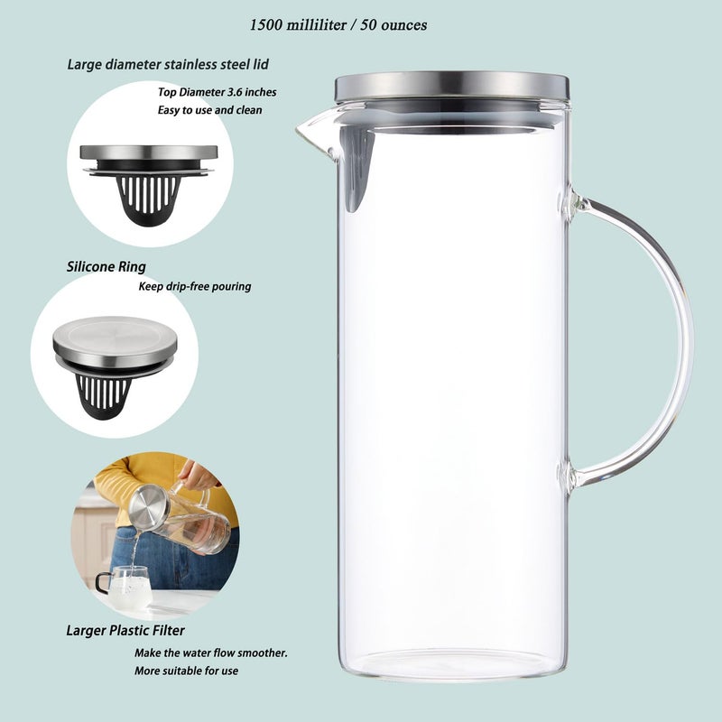Purefold Concise Style Water Pitcher, 1.5L/50 oz Fridge Side Door Glass Pitcher with Lidï¼ŒHigh Borosilicate Glass Jug for Hot or Cold Homemade Drinks. - Image 3