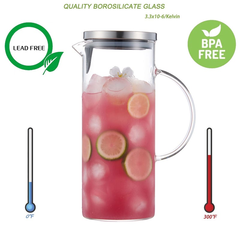 Purefold Concise Style Water Pitcher, 1.5L/50 oz Fridge Side Door Glass Pitcher with Lidï¼ŒHigh Borosilicate Glass Jug for Hot or Cold Homemade Drinks. - Image 5