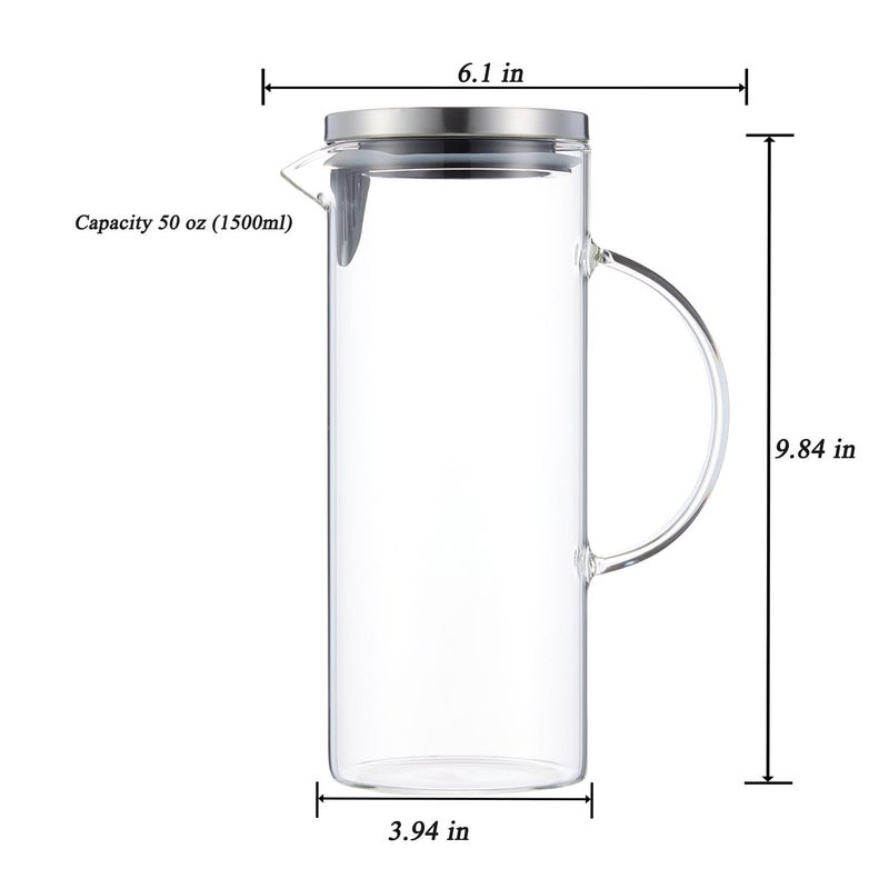 Purefold Concise Style Water Pitcher, 1.5L/50 oz Fridge Side Door Glass Pitcher with Lidï¼ŒHigh Borosilicate Glass Jug for Hot or Cold Homemade Drinks. - Image 4