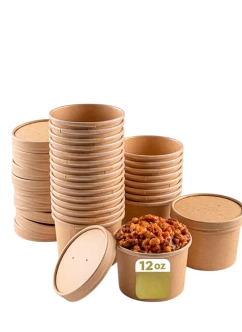 Compostable Paper Soup Box with Lids 12 oz Eco-friendly disposable cups with vented lids perfect for soup, steamed vegetables, or ice cream