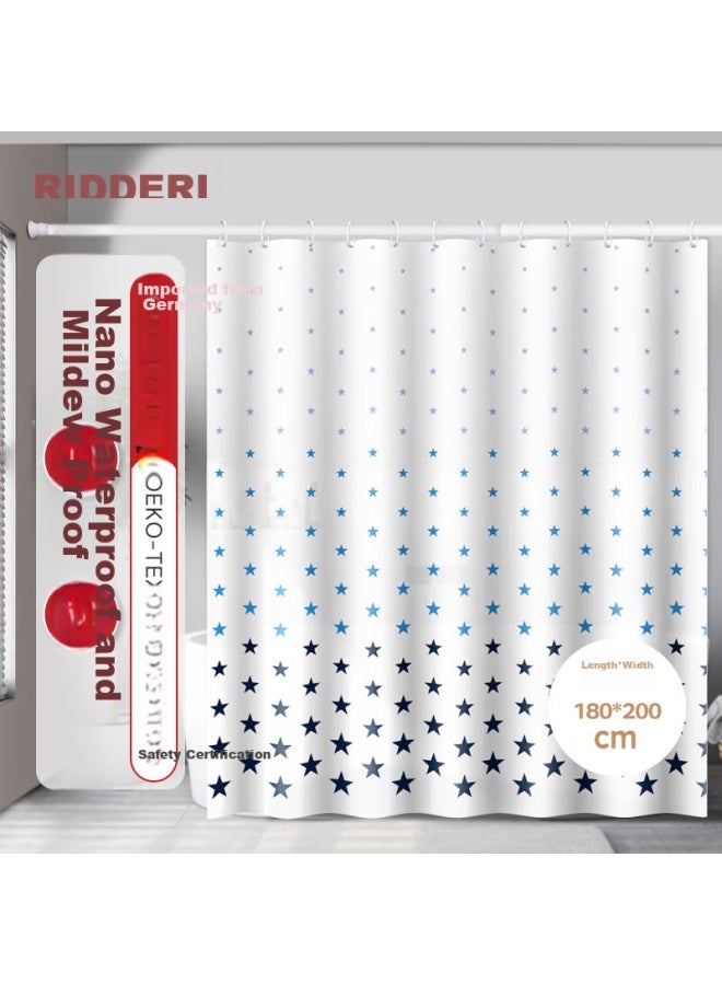 Ridder German Import, Shower Curtain, Waterproof Bathroom Curtain, Shower Parion, Blue Stars, 180*200cm