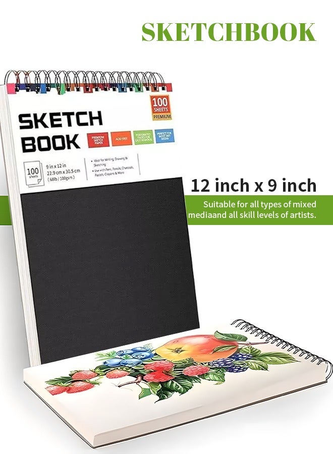 Generic 100 Sheets Kids Large Sketchbook Professional Drawing Book Thickened Sketch Book Watercolor Notebook Portable Page Blank Paper Painting Tools 9x12 Inches - Image 2