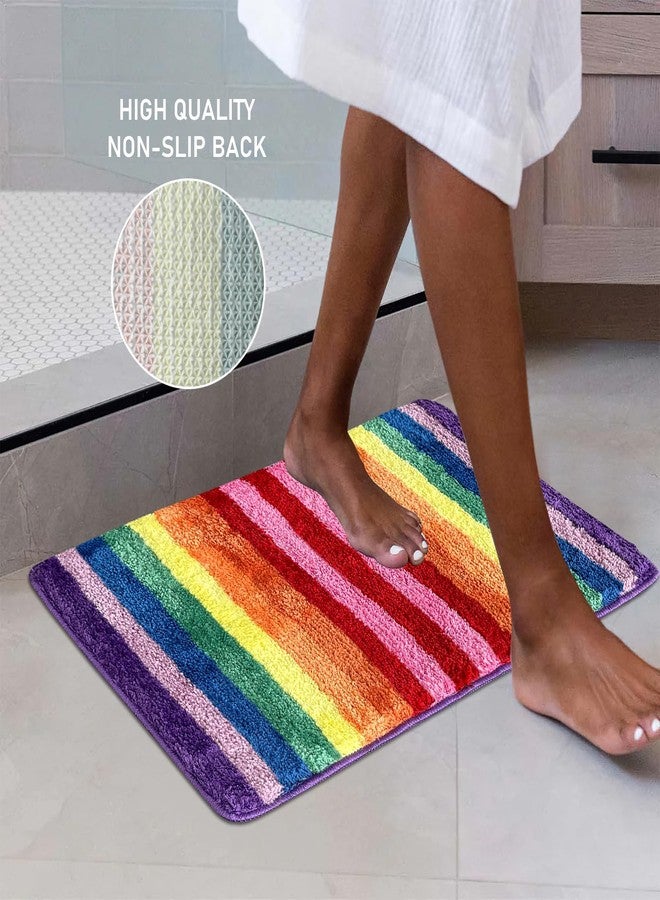 Sisher Rainbow Bath Mat Kids Rainbow Bath Mat Cute Bathroom Mat Colorful Bathroom Rugs Washable Soft Non-Slip Shower Shag Bath Rugs, Fluffy Thick Water Absorbent Microfiber Shower Mat 25.5"17.7" - Image 3