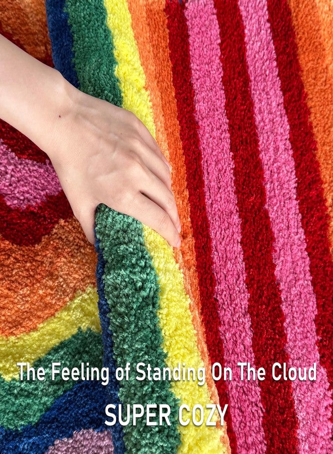 Sisher Rainbow Bath Mat Kids Rainbow Bath Mat Cute Bathroom Mat Colorful Bathroom Rugs Washable Soft Non-Slip Shower Shag Bath Rugs, Fluffy Thick Water Absorbent Microfiber Shower Mat 25.5"17.7" - Image 5