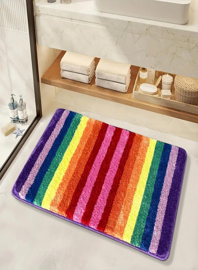 Sisher Rainbow Bath Mat Kids Rainbow Bath Mat Cute Bathroom Mat Colorful Bathroom Rugs Washable Soft Non-Slip Shower Shag Bath Rugs, Fluffy Thick Water Absorbent Microfiber Shower Mat 25.5"17.7" - Image 2