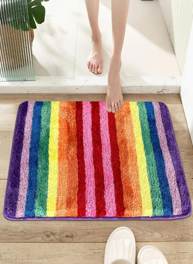 Sisher Rainbow Bath Mat Kids Rainbow Bath Mat Cute Bathroom Mat Colorful Bathroom Rugs Washable Soft Non-Slip Shower Shag Bath Rugs, Fluffy Thick Water Absorbent Microfiber Shower Mat 25.5"17.7" - Image 1