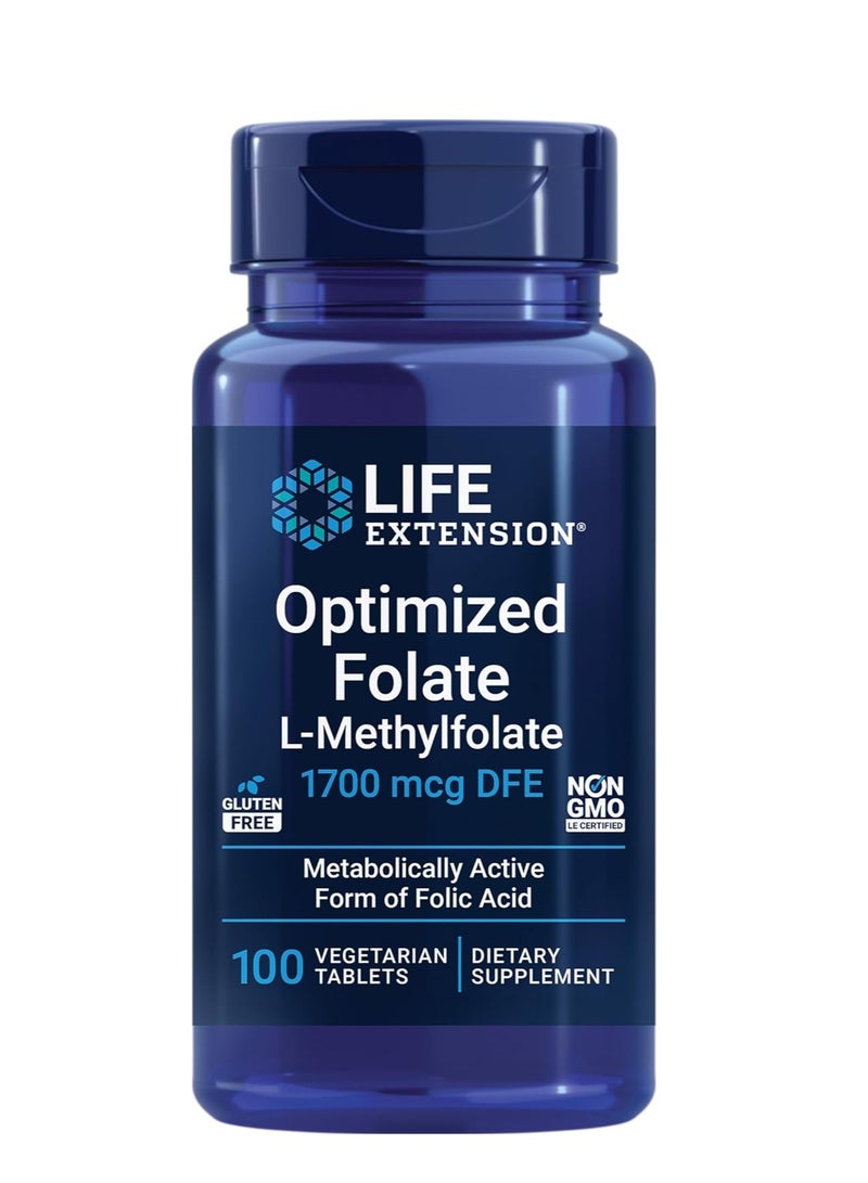 Life Extension Optimized Folate, 100 Tablets, L-Methylfolate (5-MTHF) Active Form for Energy & Wellness - Image 1