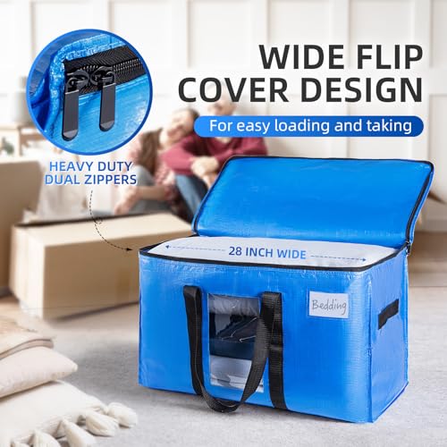 TAILI Extra Large Moving Bags, 2 Pack Blue Heavy Duty Totes For Storage with Visible Window, Wrap Around Handles, Storage Bags for Space Saving, Alternative to Moving Boxes - Image 5