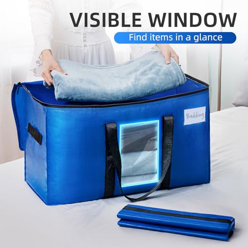 TAILI Extra Large Moving Bags, 2 Pack Blue Heavy Duty Totes For Storage with Visible Window, Wrap Around Handles, Storage Bags for Space Saving, Alternative to Moving Boxes - Image 3