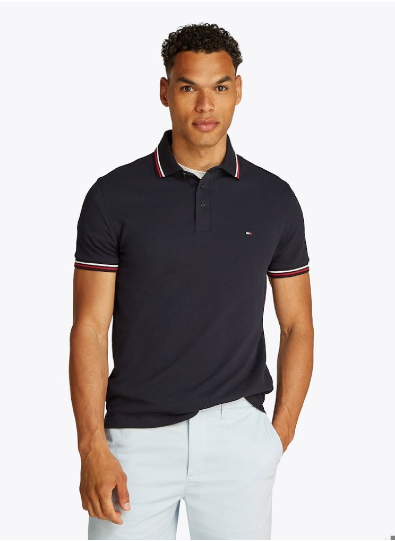 TOMMY HILFIGER Men's Tipped Slim Fit Polo Shirt - Cotton, Blue  - Image 1