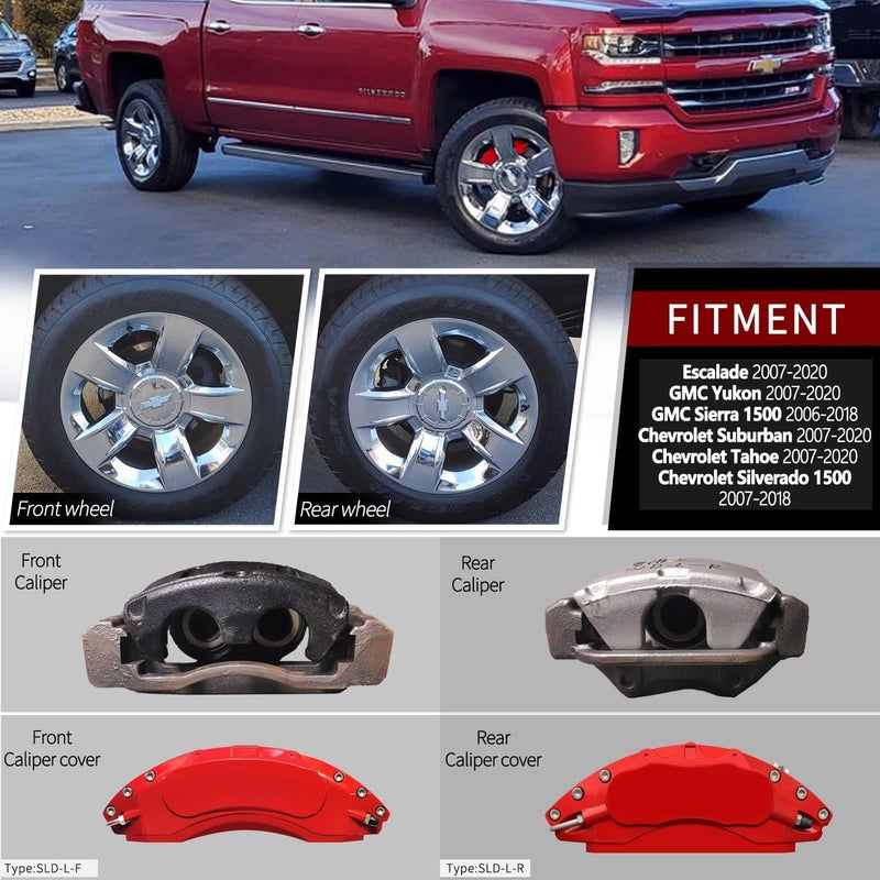 AOOA Red Brake Caliper Covers for Chevrolet Silverado and GMC Models (Set of 4) - Image 2