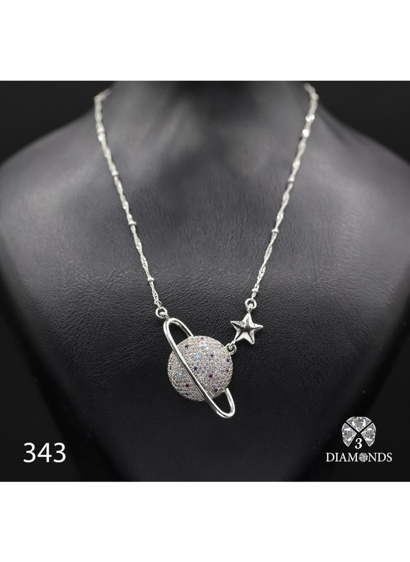 3Diamonds 3Diamonds Platinum-Plated Planet & Star Necklace – Sparkly Celestial Jewelry for Women 