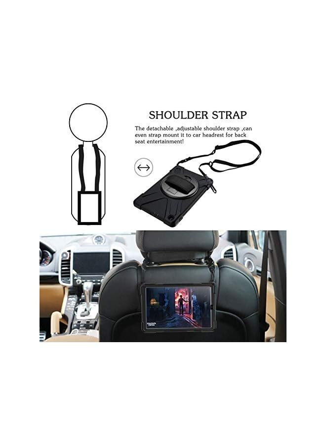 PROMASS حافظة سامسونج جالاكسي تاب A 10.1 2019، حافظة SM-T515/T510 مع حزام يد، حافظة واقية ثقيلة الوزن كاملة الجسم مقاومة للصدمات مع قاعدة دوارة 360 درجة، حزام كتف للأطفال، سوداء - Image 4