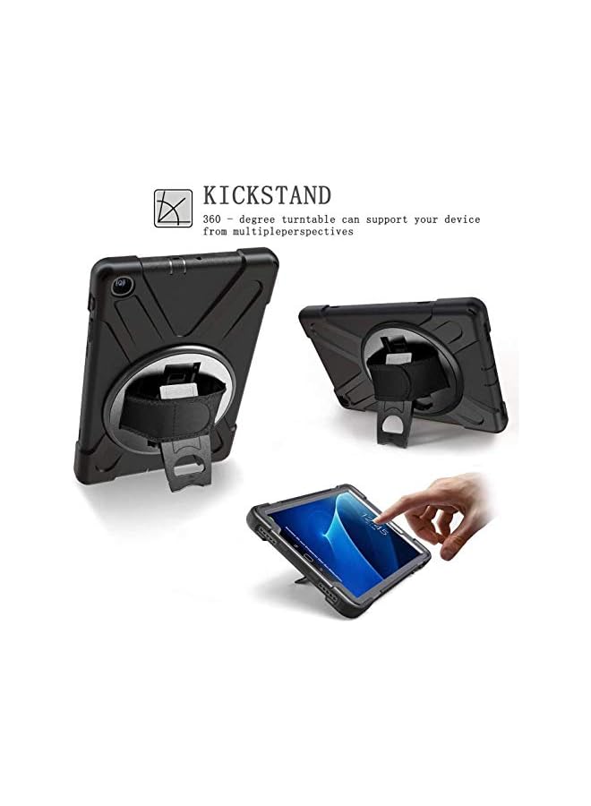 PROMASS حافظة سامسونج جالاكسي تاب A 10.1 2019، حافظة SM-T515/T510 مع حزام يد، حافظة واقية ثقيلة الوزن كاملة الجسم مقاومة للصدمات مع قاعدة دوارة 360 درجة، حزام كتف للأطفال، سوداء - Image 3