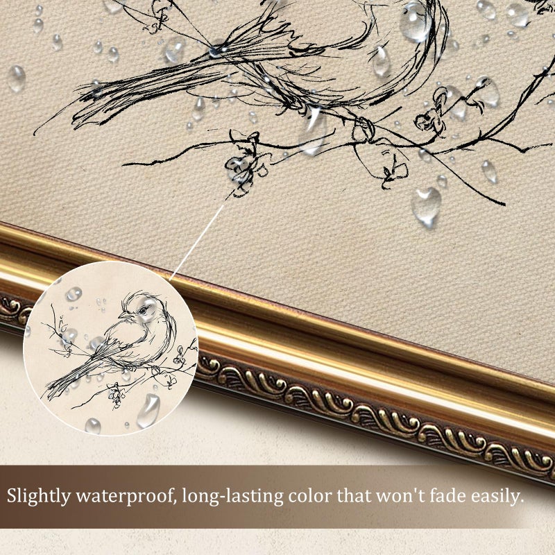 uniro Vintage Gold Framed Wall Art, Minimalist Bird Sketch Canvas Art Prints Painting, Antique Nature Line Drawing Wall Art Picture, Rustic Beige Decor Farmhouse Wall Decor for Bedroom, Gallary, Living Room, Office, Desktop - 9x12Inch - Image 2