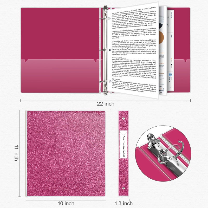 EYROZILL 3 Ring Binder 1 Inch Pink Binders Fashion View Binder with 2 Pockets for Office Supplies, Waterproof, Deep Pink - Image 4