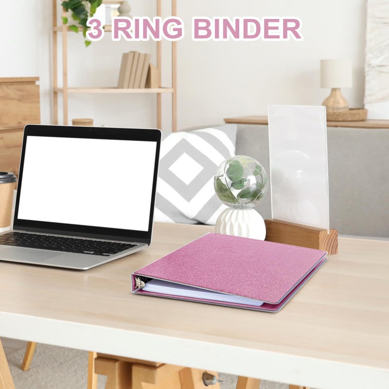 EYROZILL 3 Ring Binder 1 Inch Pink Binders Fashion View Binder with 2 Pockets for Office Supplies, Waterproof, Deep Pink - Image 3