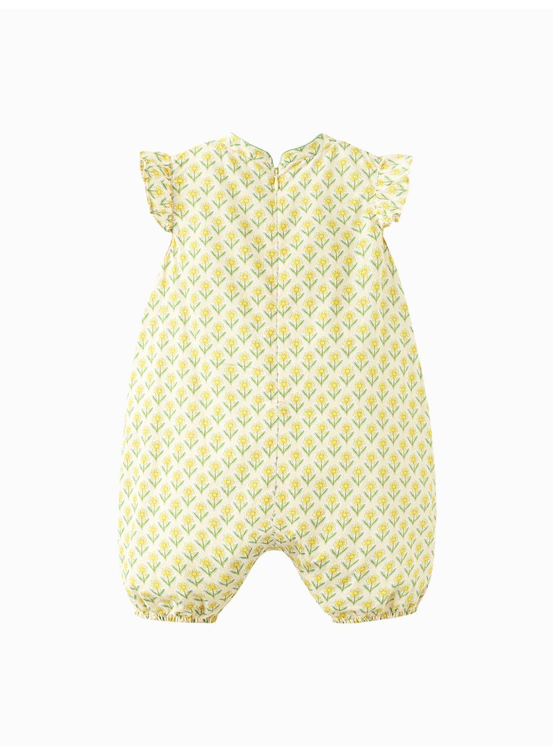 ميني بالا سراويل طفلة الأطفال بأكمام قصيرة للخروج، بتصميم زهري، قطعة ناعمة وقابلة للتنفس، كم صفتي، زر ضفدعي، مغلق بزيب وزر، أنيقة ولطيفة للأنشطة اليومية والخارجية - Image 5