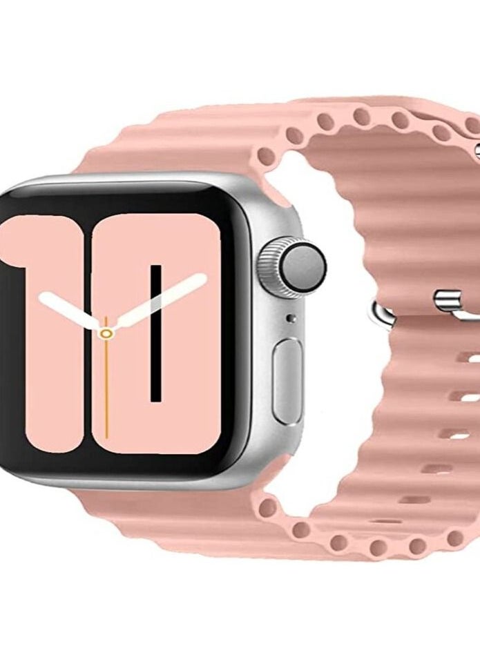 Generic Ocean Design Silicone Loop Band Adjustable Men Women for i Series Ultra 8 7 6 5 4 3 2 1 SE Watch Band Compatible with Apple Watch 49mm 44mm 42mm 41mm 40 Pink  - Image 1