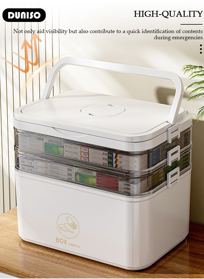 DUNISO Family Medicine Storage Box Container, 3 Layers Folding First Aid Box Organizer with Locking Lid Handle, Multipurpose Durable Craft Tool Case Plastic Professional Emergency Bin for Home Travel Car Camping Office  - Image 5