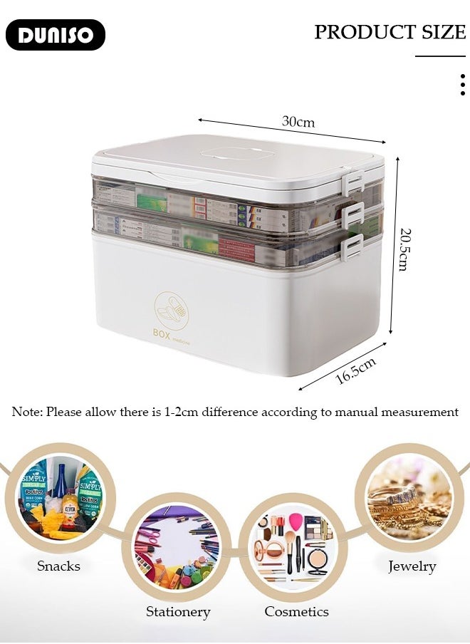 DUNISO Family Medicine Storage Box Container, 3 Layers Folding First Aid Box Organizer with Locking Lid Handle, Multipurpose Durable Craft Tool Case Plastic Professional Emergency Bin for Home Travel Car Camping Office  - Image 4