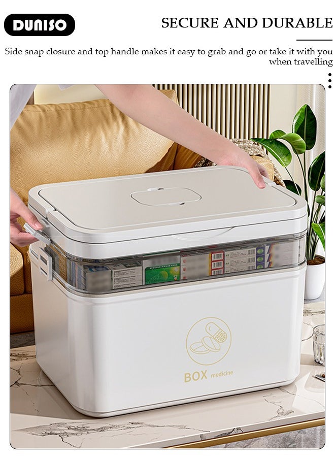 DUNISO - Family Medicine Storage Box Container, 3 Layers Folding First Aid Box Organizer with Locking Lid Handle, Multipurpose Durable Craft Tool Case Plastic Professional Emergency Bin for Home Travel Car Camping Office - Image 1