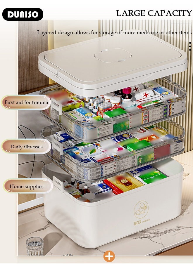 DUNISO Family Medicine Storage Box Container, 3 Layers Folding First Aid Box Organizer with Locking Lid Handle, Multipurpose Durable Craft Tool Case Plastic Professional Emergency Bin for Home Travel Car Camping Office  - Image 3