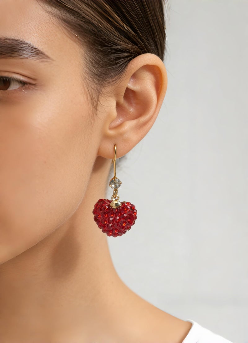 Lotsof Red Heart Drop Earrings for Women, Sparkling Full-Crystal Valentine's Heart Dangle Earrings, Gold-Plated Statement Jewelry for Party/Wedding/Gift (Crystal Red Heart Earrings) - Image 4